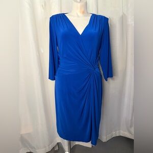 Lauren Ralph Lauren Blue Ruched Wrap Dress 14W Plus Size Cocktail Party Wedding